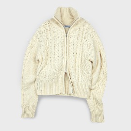 Pullover Turtleneck Two-Way Cable Collar Knit Zip-Up [IVORY]